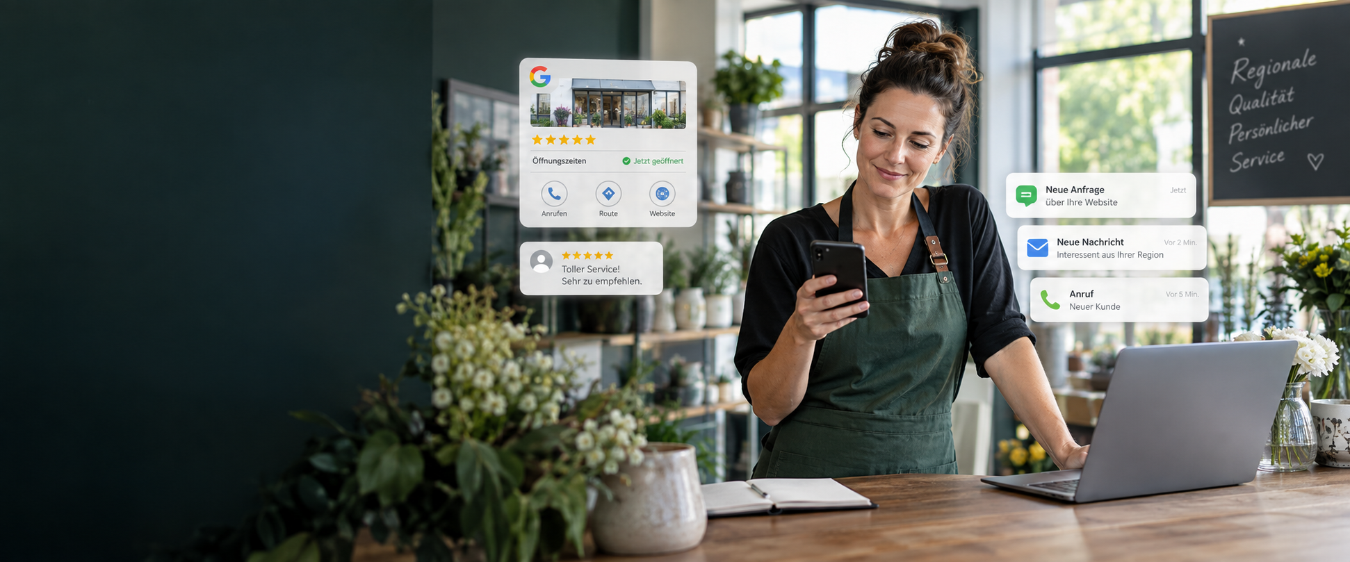 Lokaler Unternehmer mit digitalem Kundenkontakt
